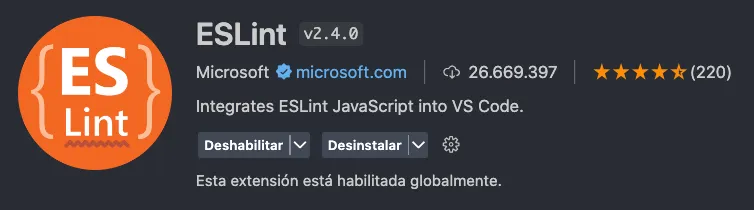 Extensión ESLint